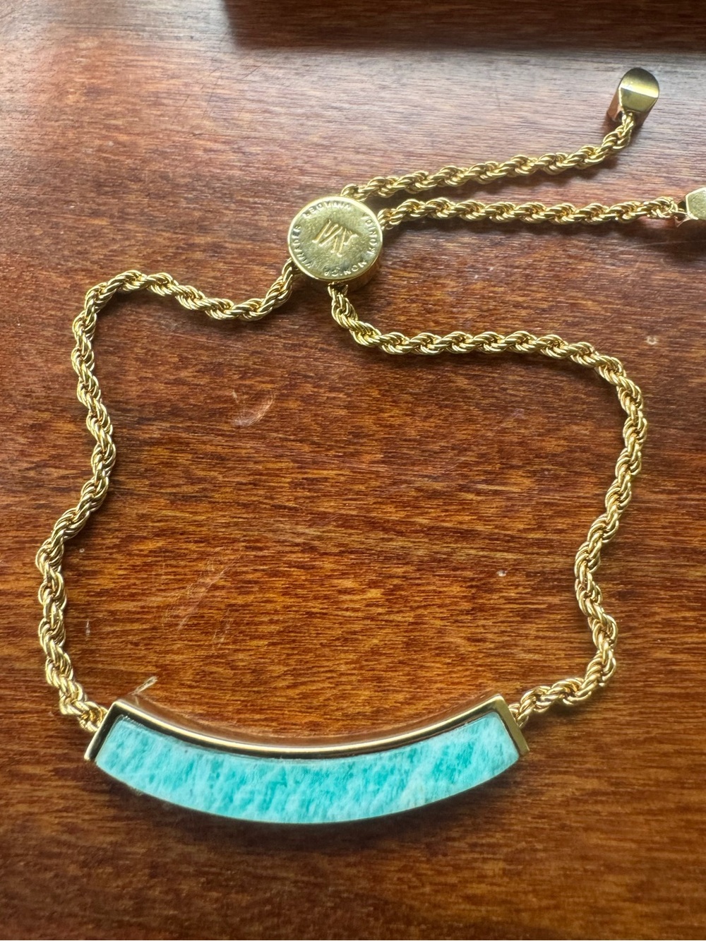 Monica Vinader Linear Amazonite 18K Gold Vermeil Bracelet + Pouch